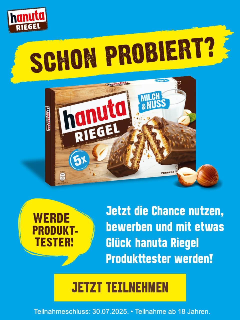 hanuta Riegel, schon probiert? Werde Produkt-Tester!